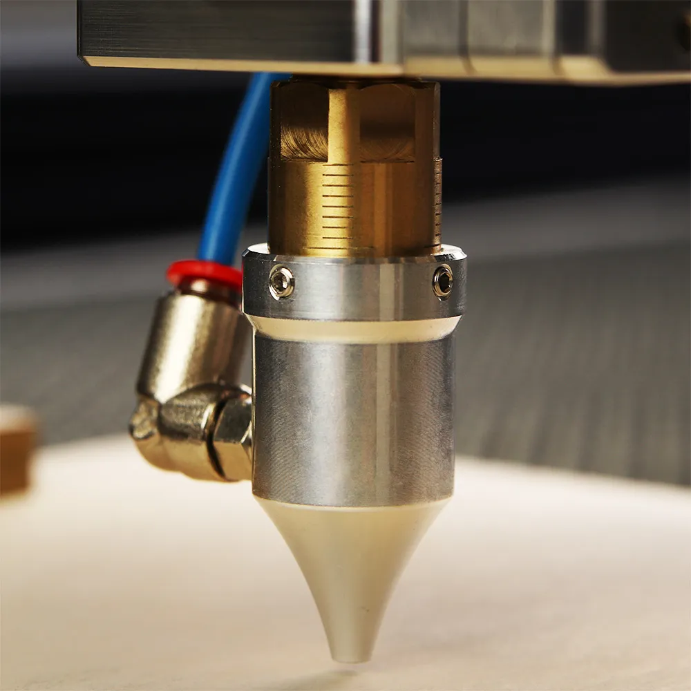 Close Look at the High-Pressure Air Nozzle for Laser Cutting and Engraving on Stand-By Zoomed