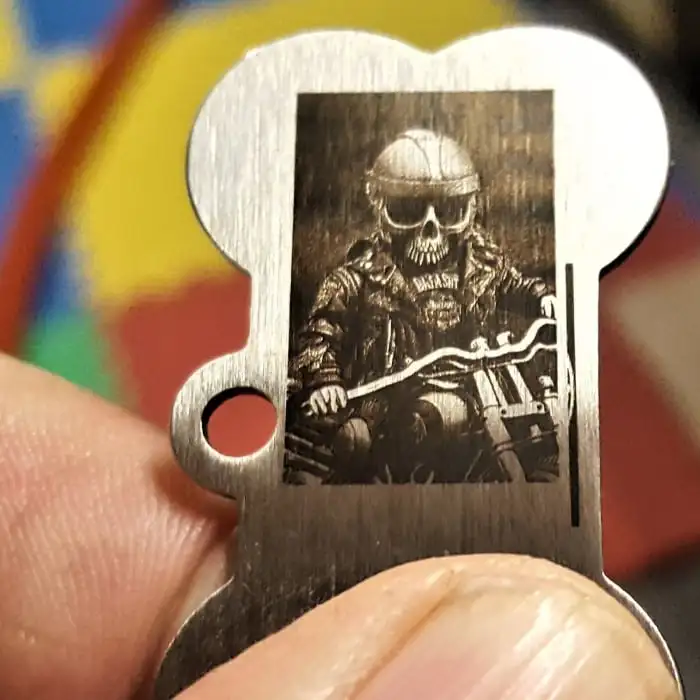 Laser Engraved Dog Tag on a Metal Surface