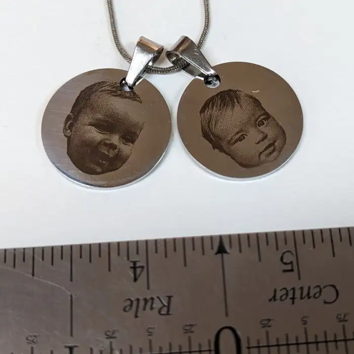 Laser Engraved Family Photos on a Stainless Steel Necklace Engraved with Ultra HD Precision