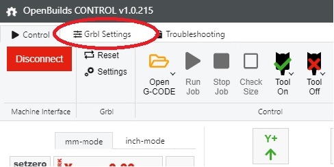 OpenBuilds Control GRBL Settings
